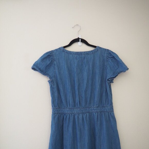 Madewell Denim Pleat-Waist Button Front Short Sleeve Midi Dress sz 8 - Picture 8 of 8